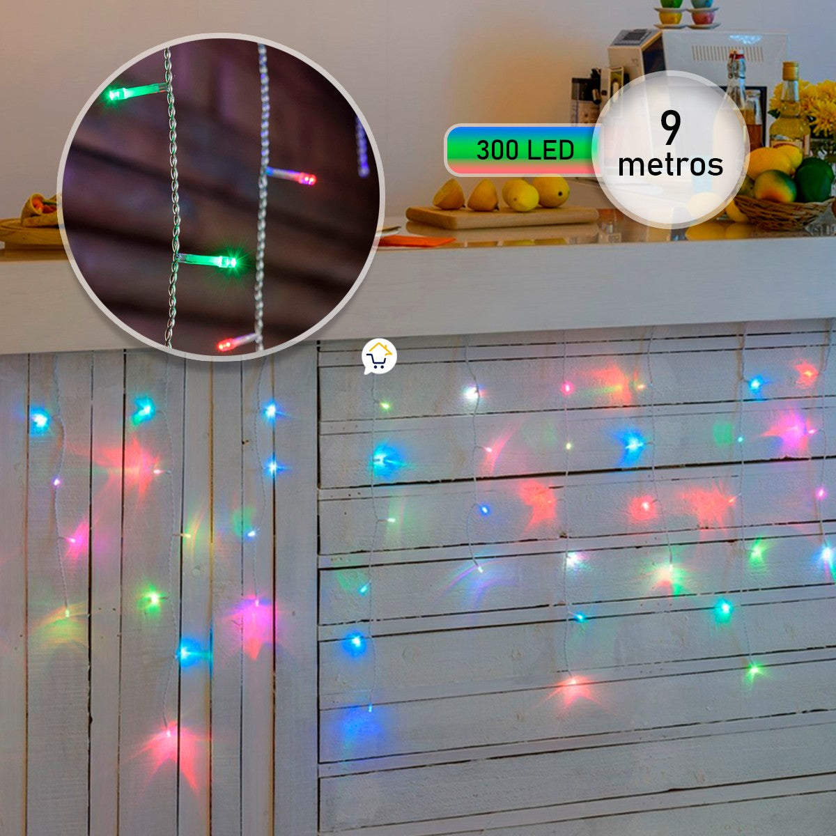 Cortina LED Intercalada 9 m 300 Luces Navidad Multicolor 300LEDCM3