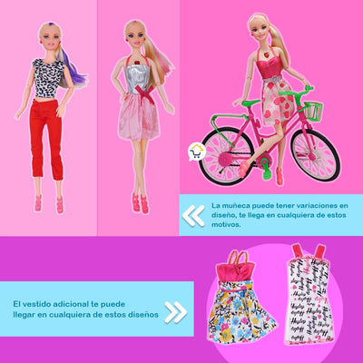 Muñeca Articulada Musical Fashion con Bicicleta Niñas HB017