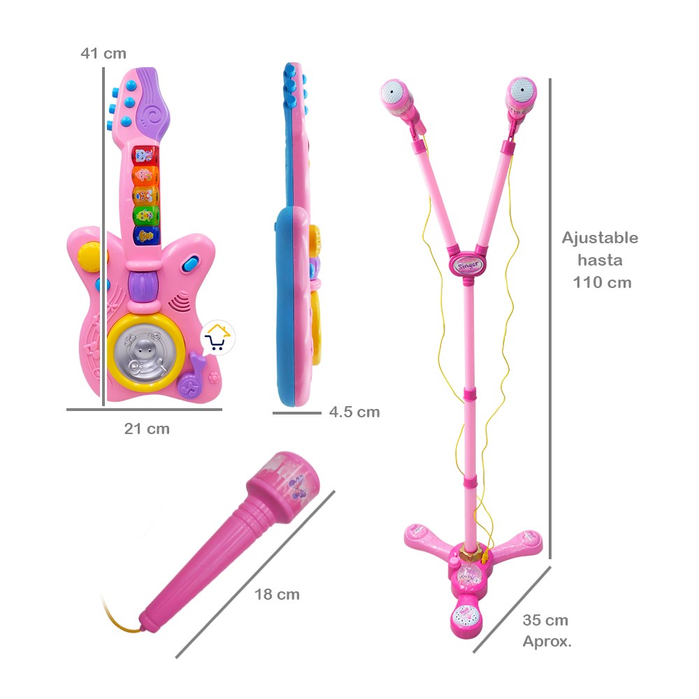 Micrófono Doble Karaoke Guitarra Musical Luces Sonidos 2898