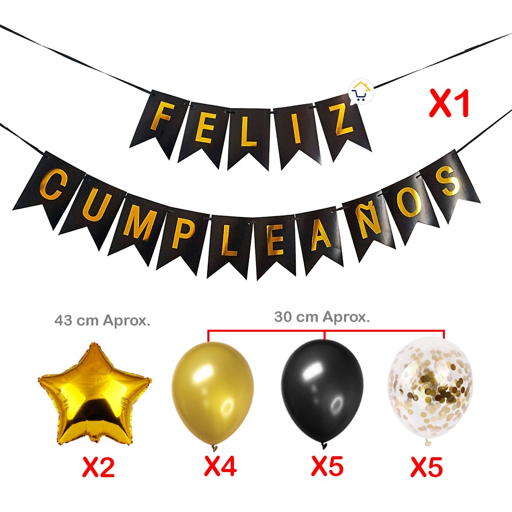 Kit Decoración Feliz Cumpleaños Globos y Guirnalda Letrero OE139