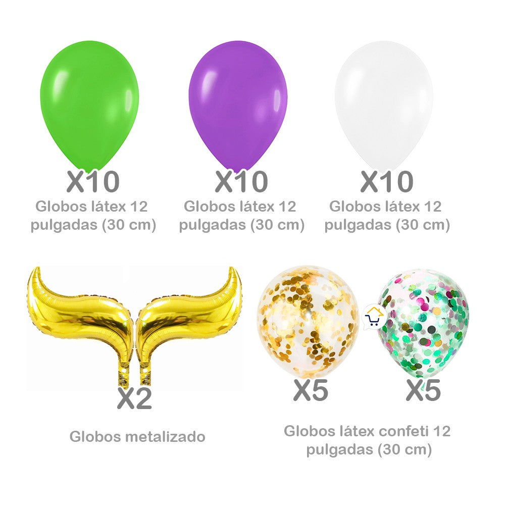 Kit Decoración Globos Cola Sirena Fiesta Temática Cumpleaños OE135