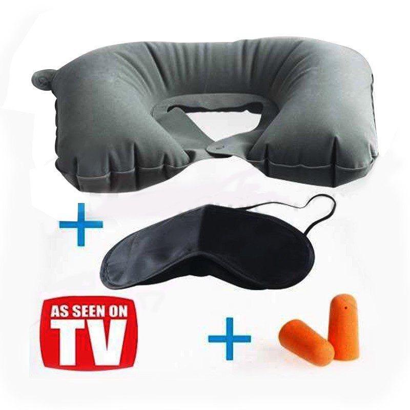 Kit Viaje Mascarilla Tapa Ojos + Almohada Cojín Viajero + Tapa Oído