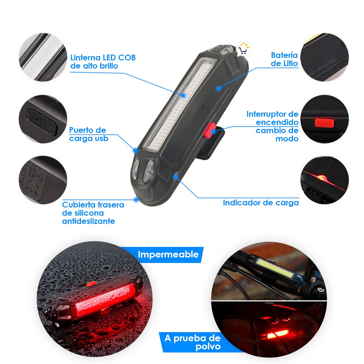 Stop Bicicleta Impermeable Luz Led Recargable Ciclismo OF399