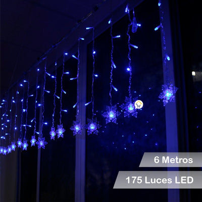 Luces Led Copos De Nieve 6 M Extensión Cortina Luz Navidad Azul 2086AZ