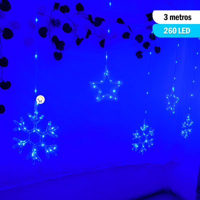 Luces Led Estrellas y Copos 260 Luces 3m Navidad Azul 1629AZ