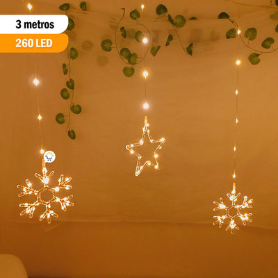 Luces Led Estrellas y Copos 260 Luces 3m Navidad Cálido 1626CA