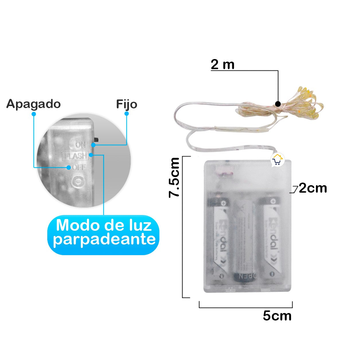 Luces Micro Led Flash Decoración X20 Led Luz Navidad Función Pila Multicolor TX20CM