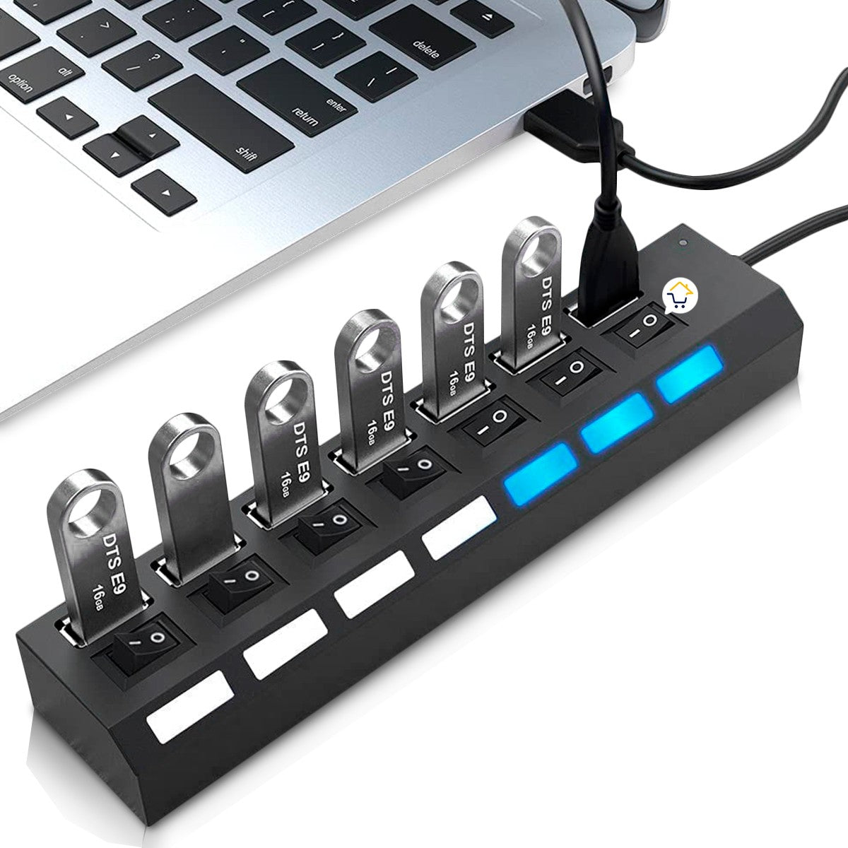 Multipuertos USB 2.0 Interruptor Individual LED 7 puertos HUB