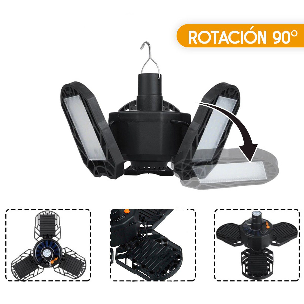 Lámpara de Emergencia 3 Aspas Recargable Garaje Camping XF701