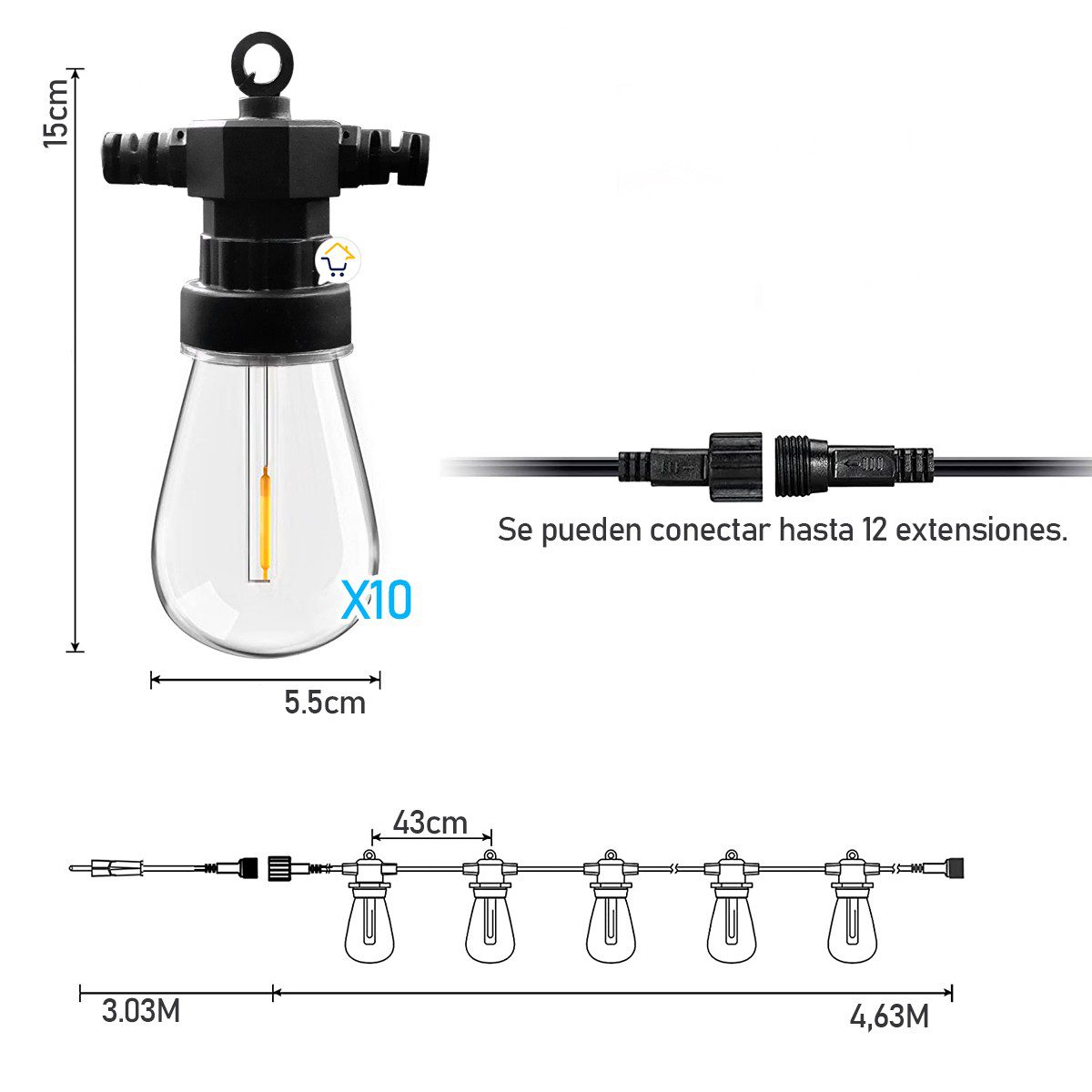 Extensión LED Bombillos x10 Vintage Luces Decoración LBN10N