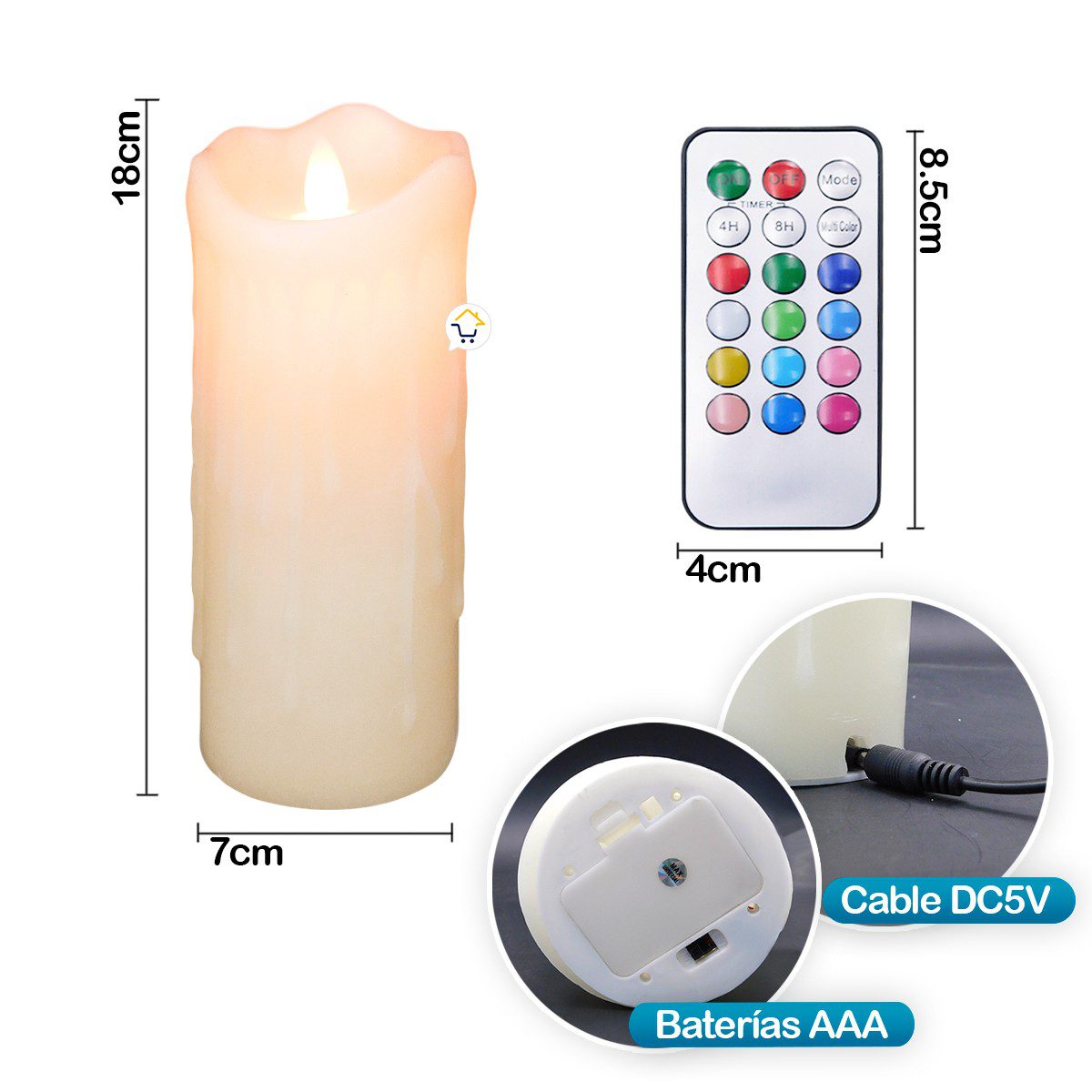 Vela LED Decorativa Multicolor Control Remoto Navidad Fiestas LY02