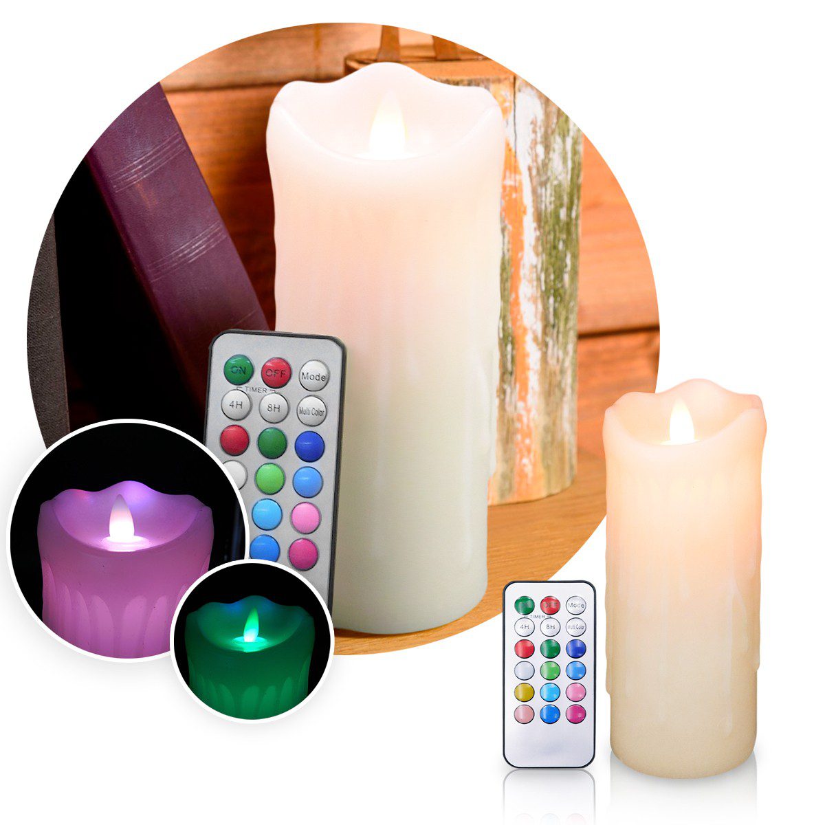 Vela LED Decorativa Multicolor Control Remoto Navidad Fiestas LY02
