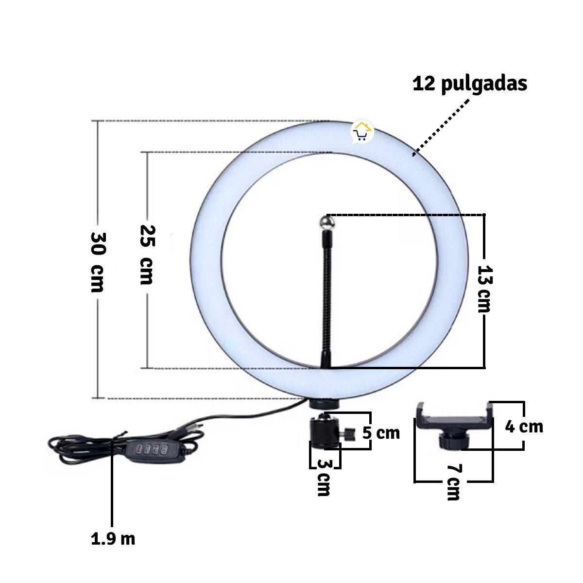 Aro De Luz Led Grande 30 Cm Trípode Graduable Base Celular XD300