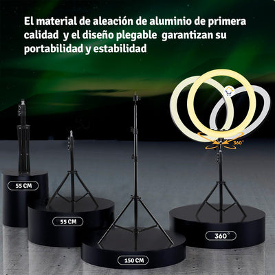 Aro De Luz Led Grande 30 Cm Trípode Graduable Base Celular XD300