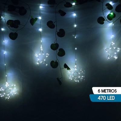 Luces Led Estrellas y Copos 470 Luces 6m Navidad Blanca 1632B