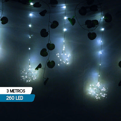 Luces Led Estrellas y Copos 260 Luces 3m Navidad Blanco 1627B