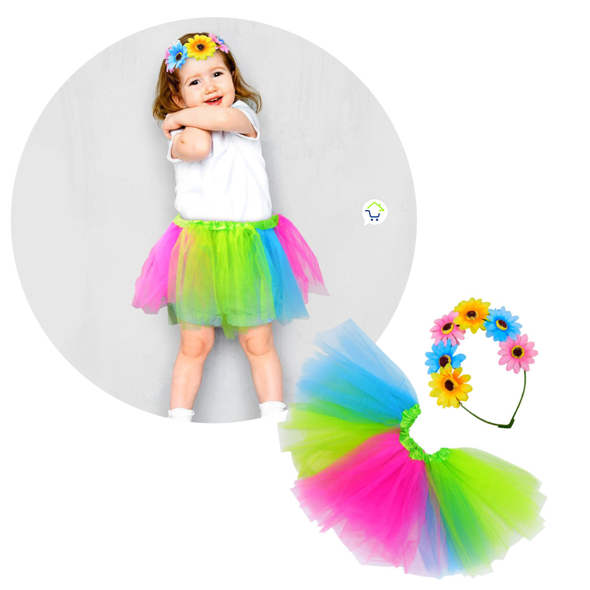 Disfraz Hawaiano Para Niña Diademas De Flores Y Tutu Multicolor OF-482