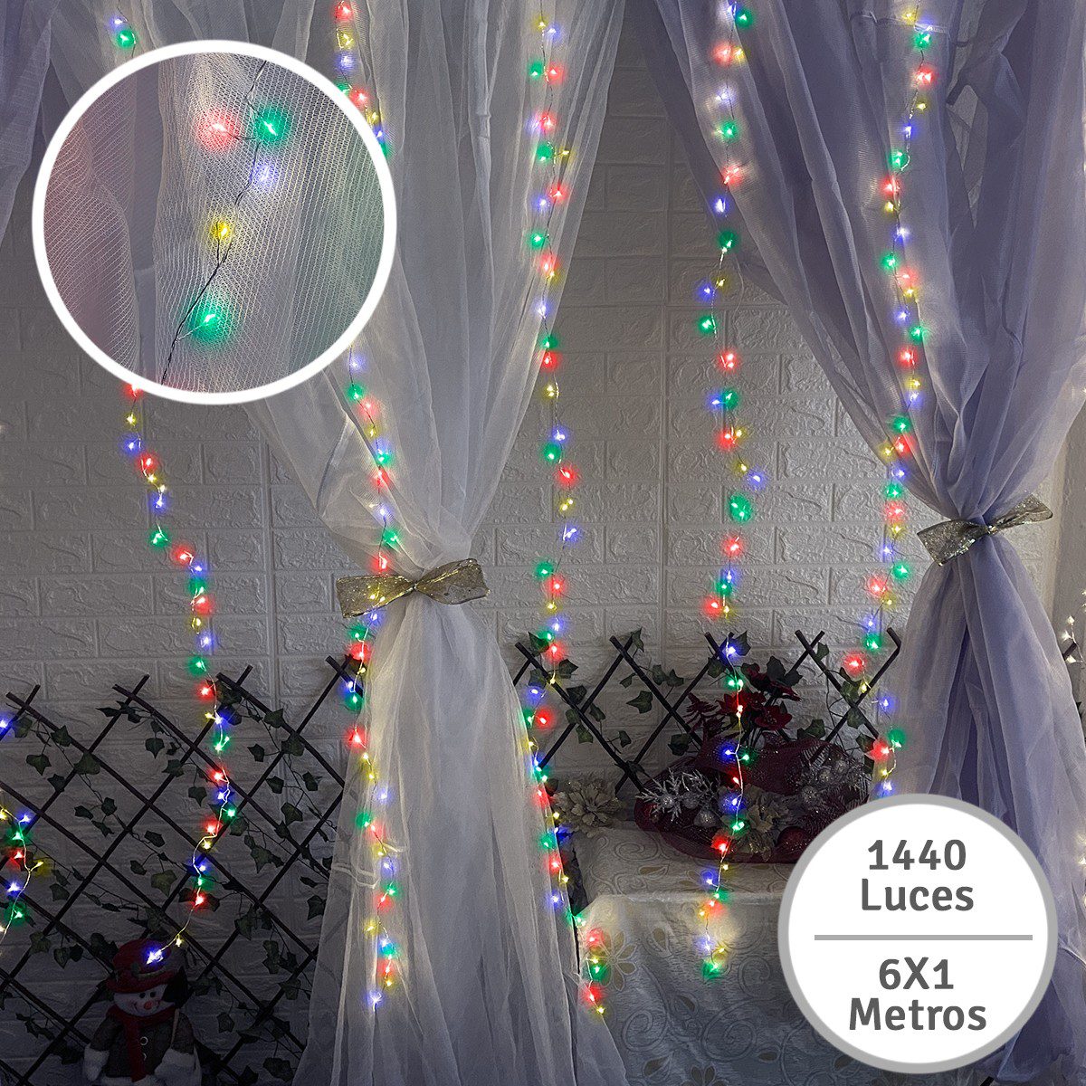 Cortina Micro Led Ramal 6x1,8 m 1440 LED Decoración Navidad Multicolor 1593