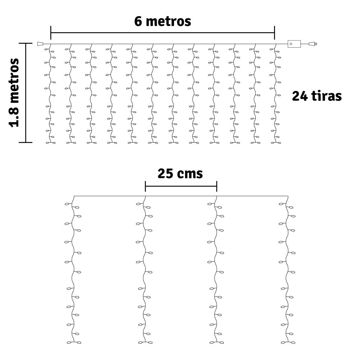 Cortina Micro Led Ramal 6x1,8 m 1440 LED Decoración Navidad Multicolor 1593