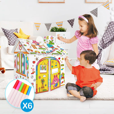 Casa Armable Para Colorear Cartón Marcadores Juguete TENT1BL