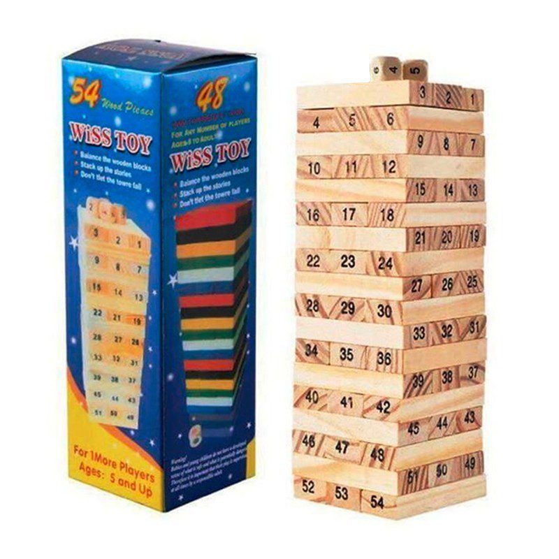 Torre Tipo Jenga 48 Bloques En Madera Juego de Mesa + Dados