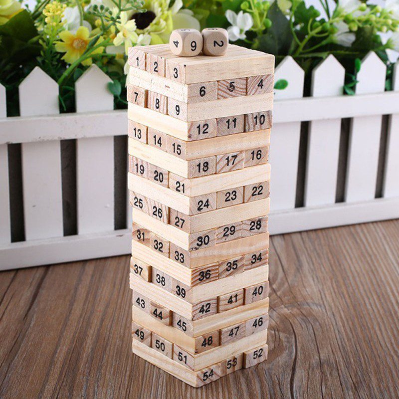 Torre Tipo Jenga 48 Bloques En Madera Juego de Mesa + Dados