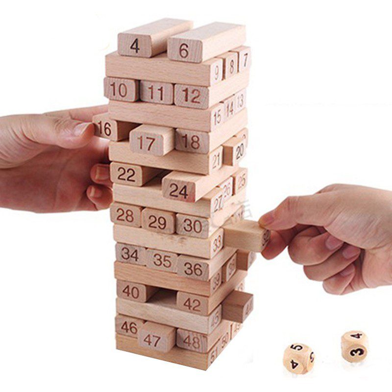 Torre Tipo Jenga 48 Bloques En Madera Juego de Mesa + Dados