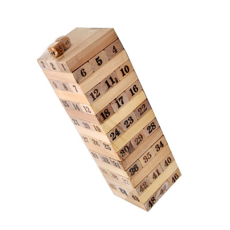 Torre Tipo Jenga 48 Bloques En Madera Juego de Mesa + Dados