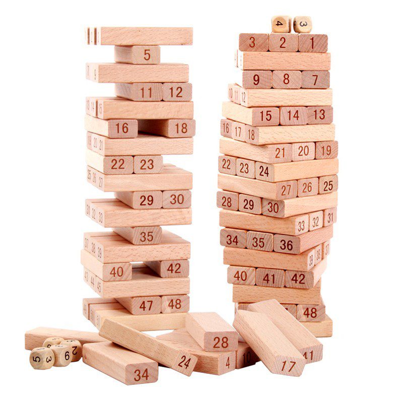 Torre Tipo Jenga 48 Bloques En Madera Juego de Mesa + Dados