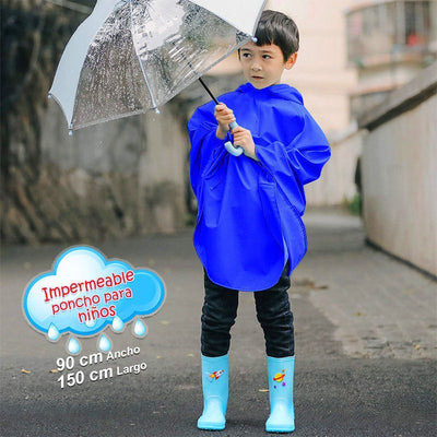 Impermeable Capucha Capa Poncho Niños Protección Lluvia Azul RF CI90