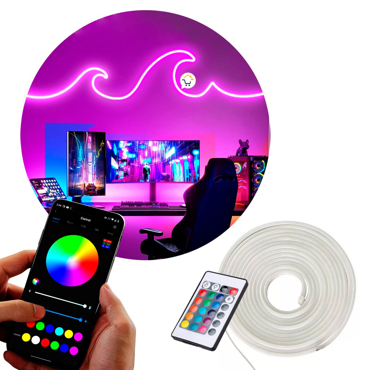 Cinta RGB Neón Flex Wifi Manguera LED 5 M Bluetooth Control remoto SM2D60