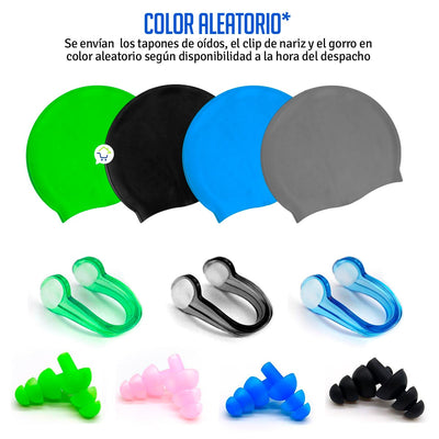 Combo Natación Gorro Silicona + Tapones Para Oídos + Clip Nariz