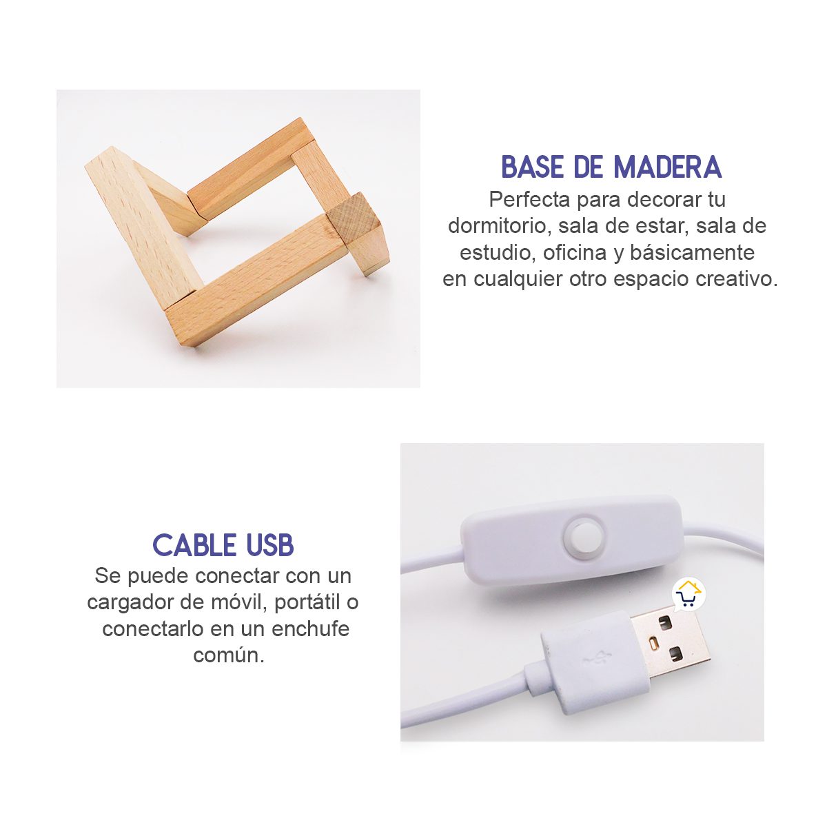 Lámpara De Mesa Luz Led Ratán Decorativo Base Madera JSM210