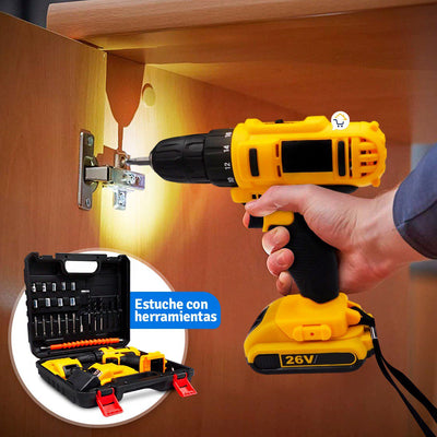 Taladro Inalámbrico Recargable 26V Con Estuche Herramientas H01