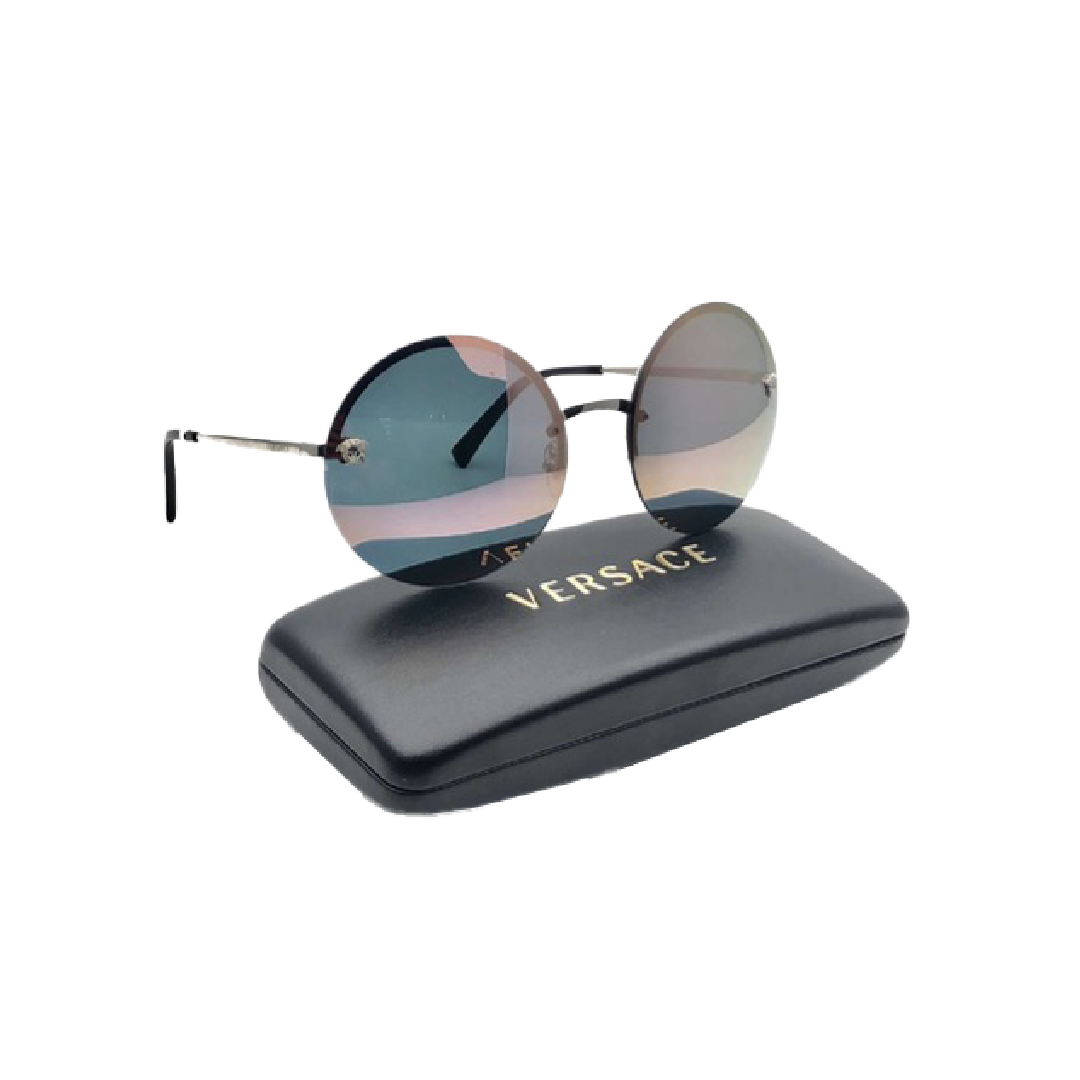 Versace 2176 10006g Silver Grey Round Rimless Sunglasses